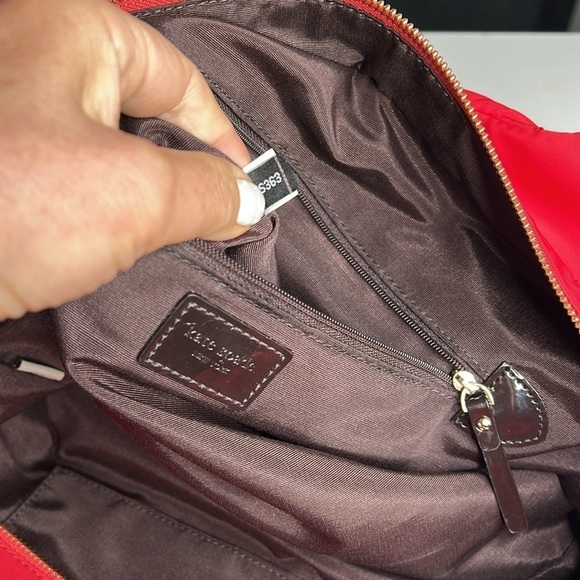 Kate Spade Red Quilted Brown Patent Leather Zip Shoulder Tote Bag - Picture 12 of 13